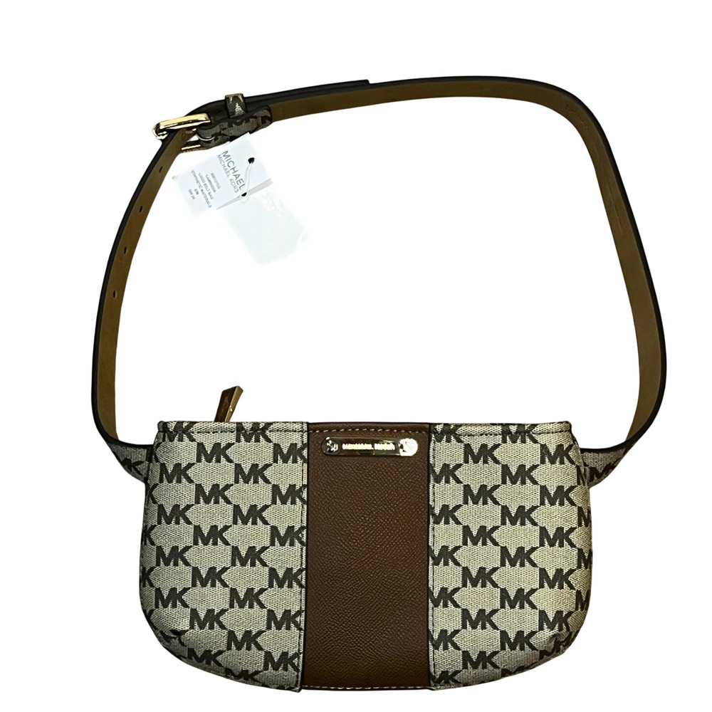 NWT Michael Kors MK Beige Brown Monogram Logo Belt Bag Fanny Pack Classic